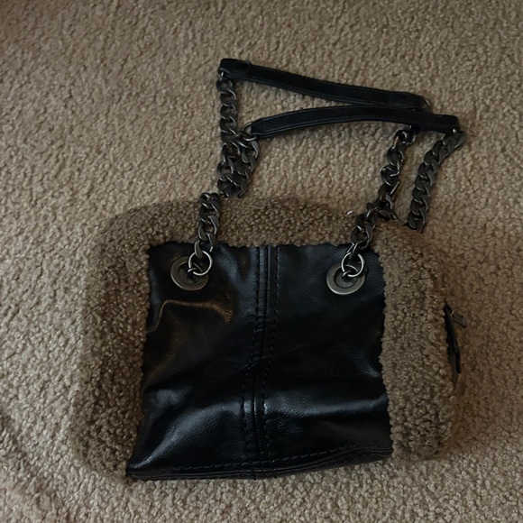 Zara Handbags - Black & Brown  Women's Bag from Zara shearling border faux leather purse.